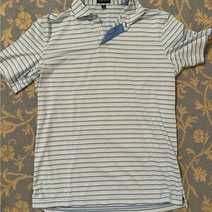 Peter Millar Blue and White Striped Polo Shirt Crown Crafted from Whisper Rock